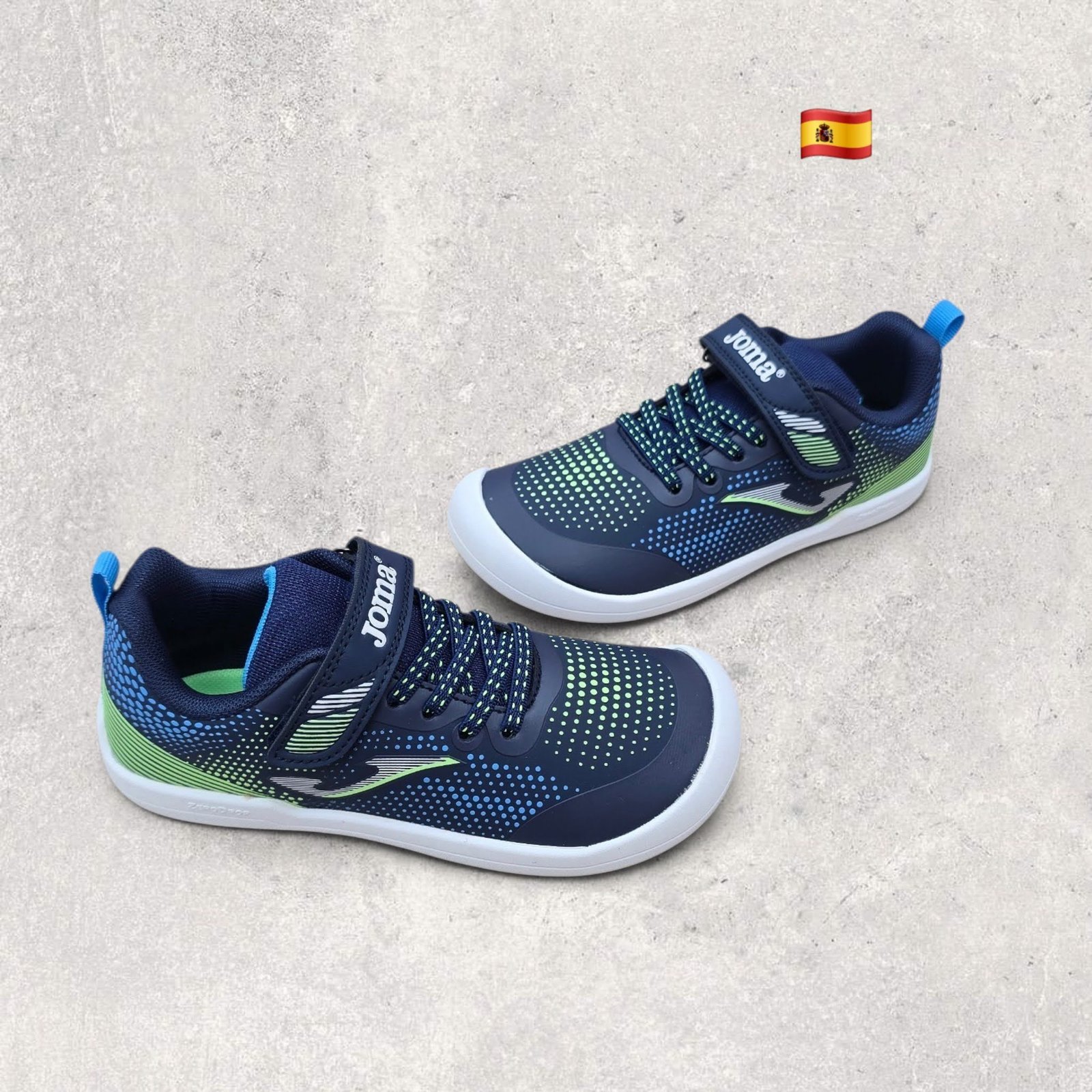 Zapatillas respetuosas Joma para diario, cole y deporte. Zero drop, sin contrafuerte, puntera reforzada y cierre con elásticos + velcro. Súper flexibles, horma ancha y fabricadas en España. 44,99€